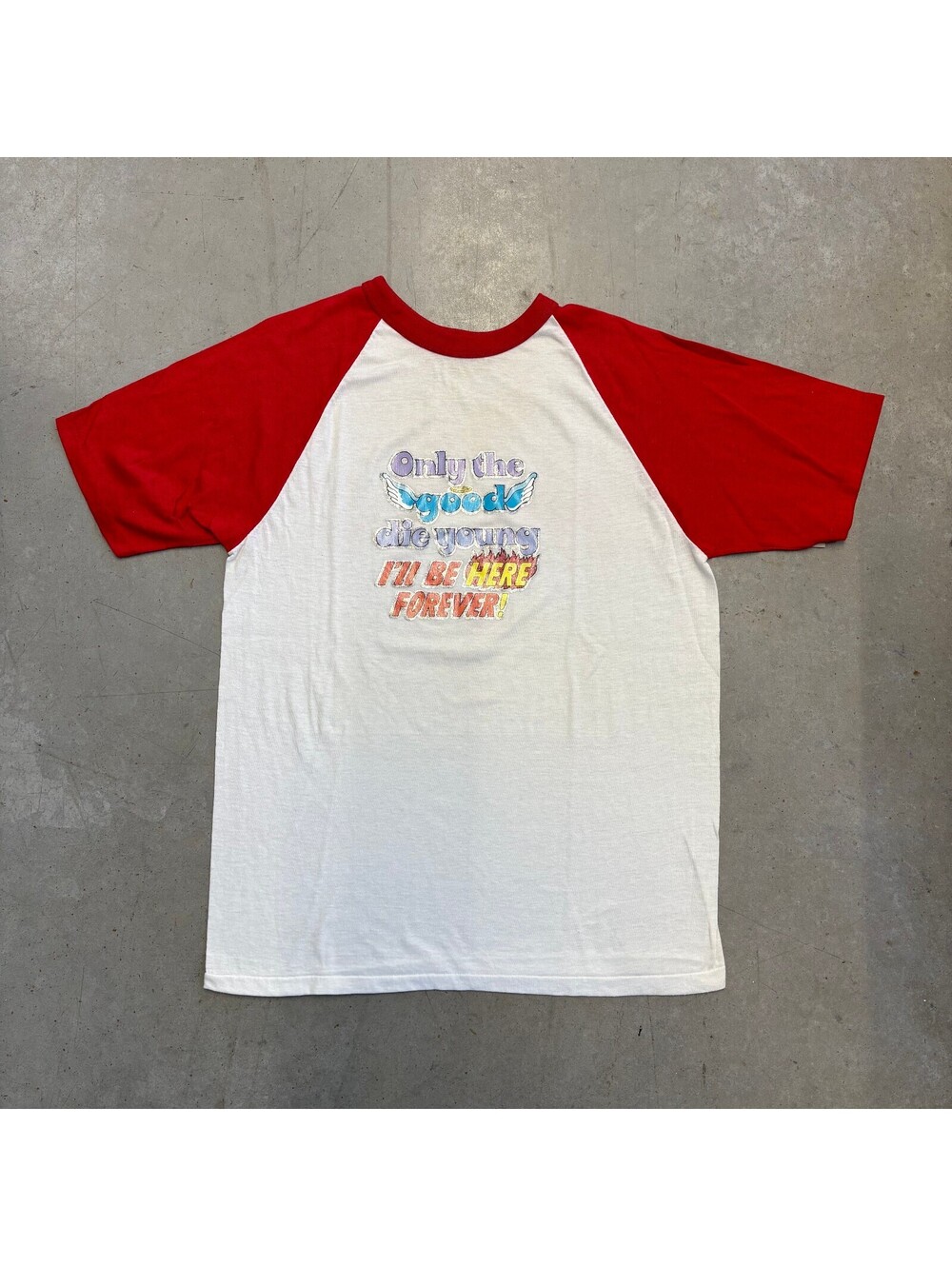 Vintage 70s "I'll Be Here Forever" Religious Raglan T-Shirt Large White